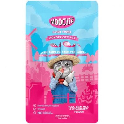 MOOCHIE treat with tuna, goat milk, and strawberry flavor