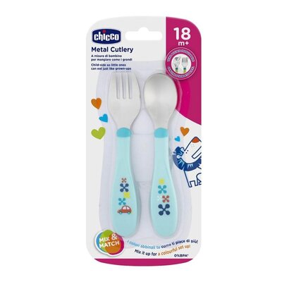 Iron eating spoon and fork set - (Blue) +M18