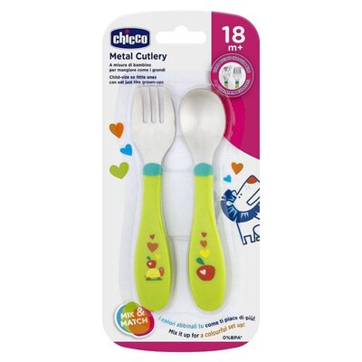Iron eating spoon and fork set - (Green) +M18