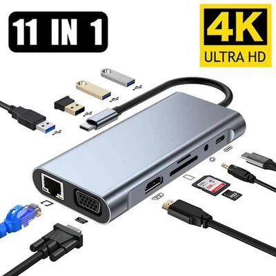 11-in-1 Multi-Function TYPE-C Port Hub with 4K