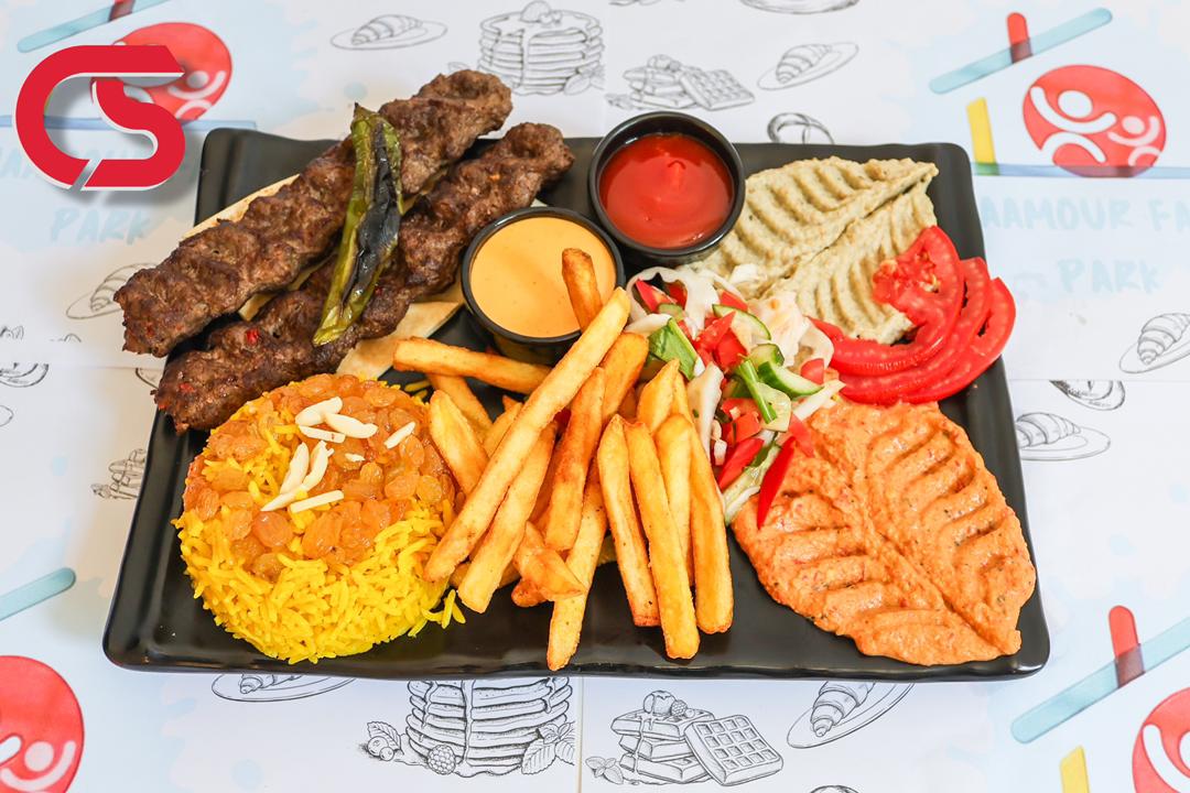National lamb kebab meal
