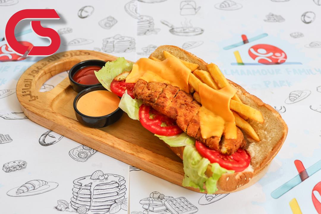 Fried escalope sandwich