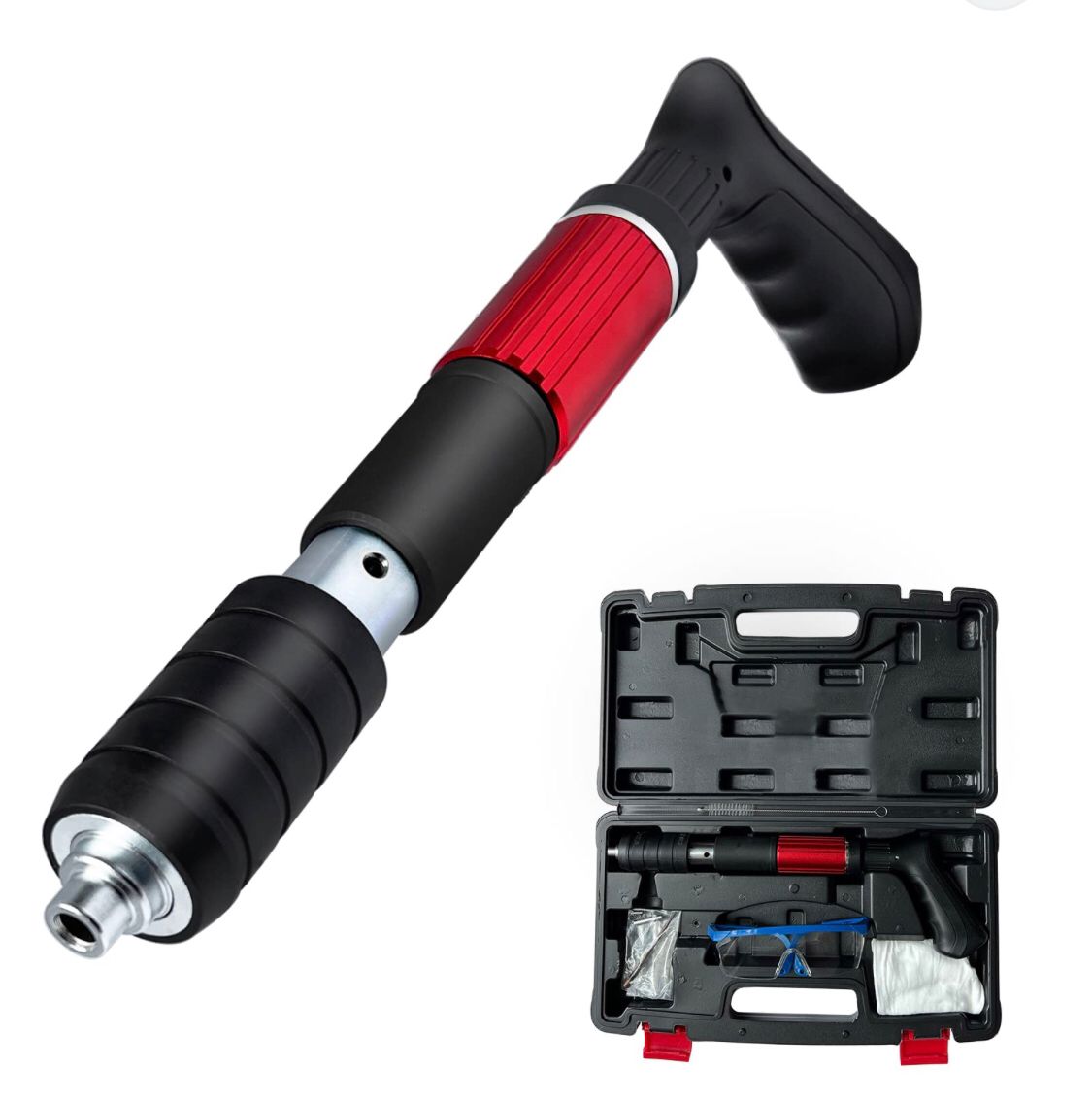 Concrete rivet gun with cleaning kit and goggles
