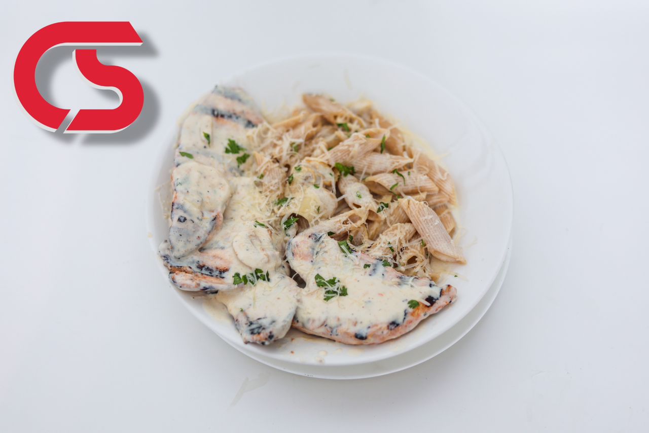 Diet chicken steak pasta meal