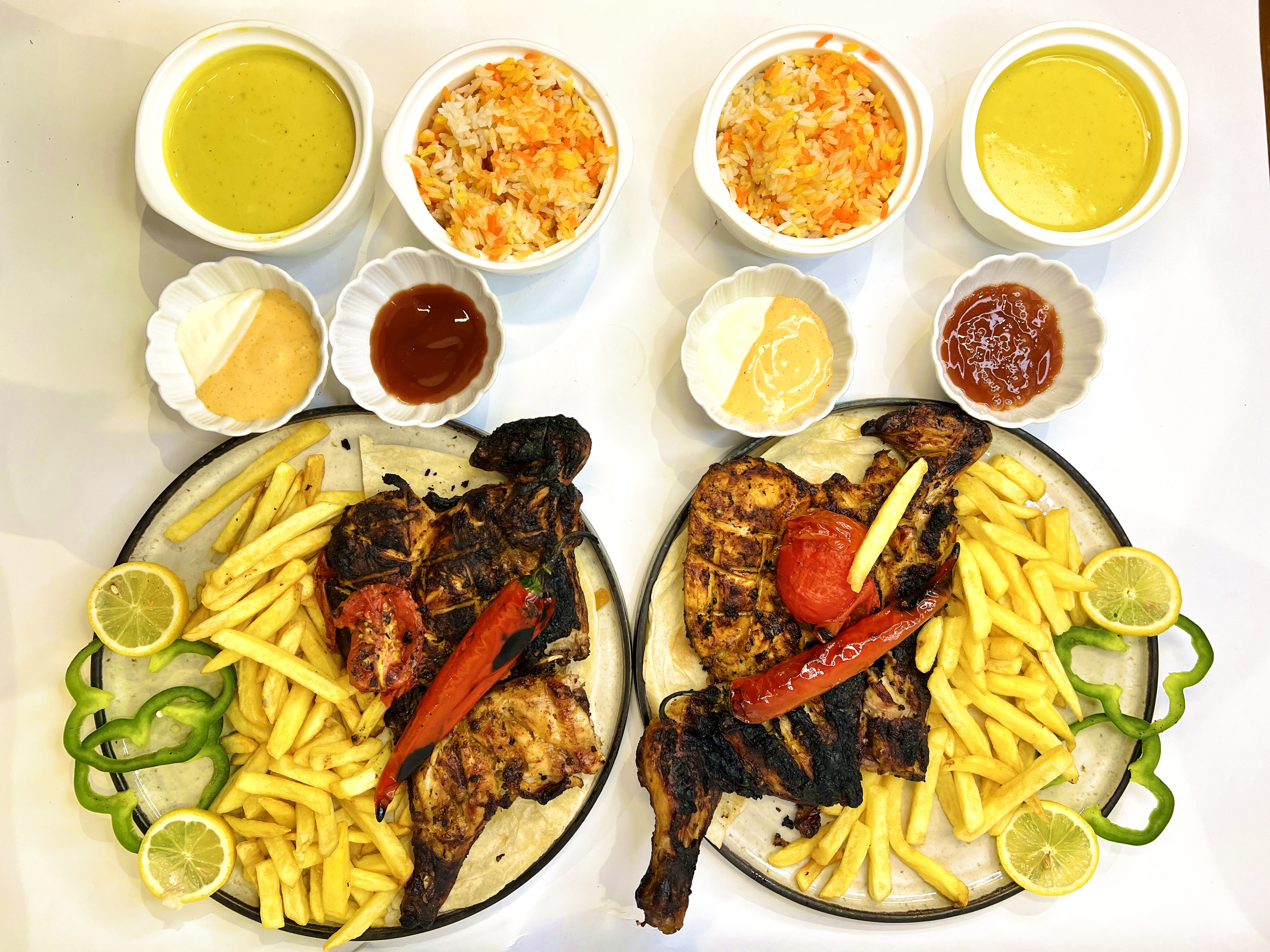 Grilled whole chicken meal