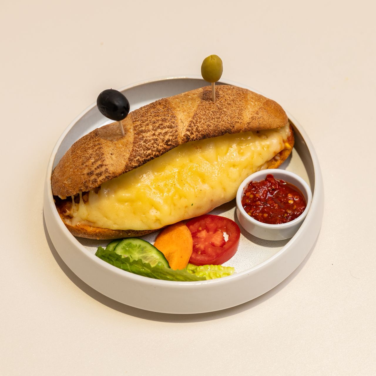 Shakshuka and cheese sandwich
