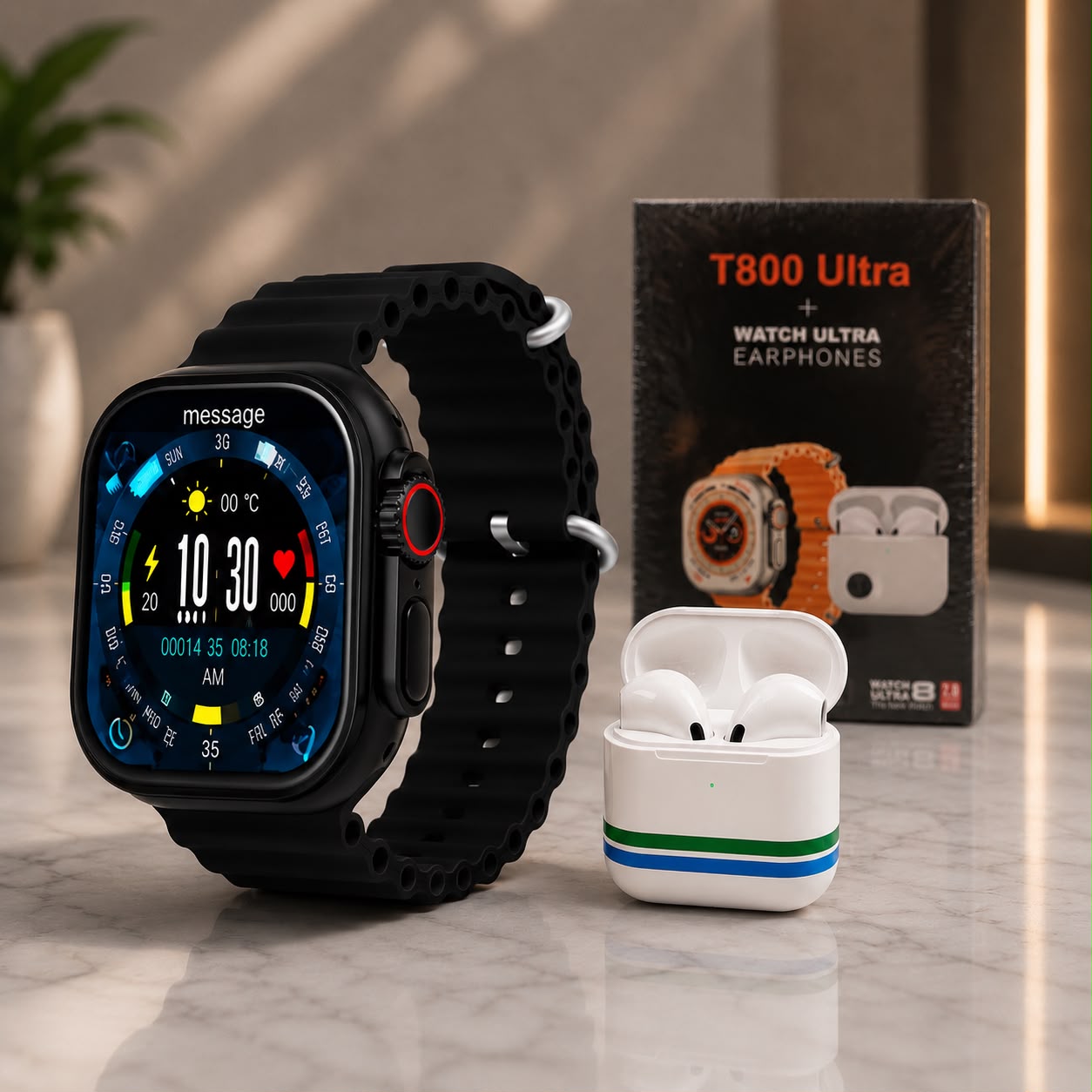 طقم ساعة T800 Ultra مع سماعات لاسلكية