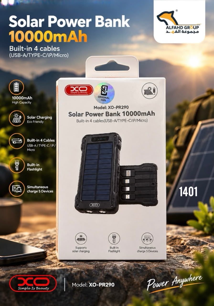 XO PR290 Solar Power Bank – 10000mAh